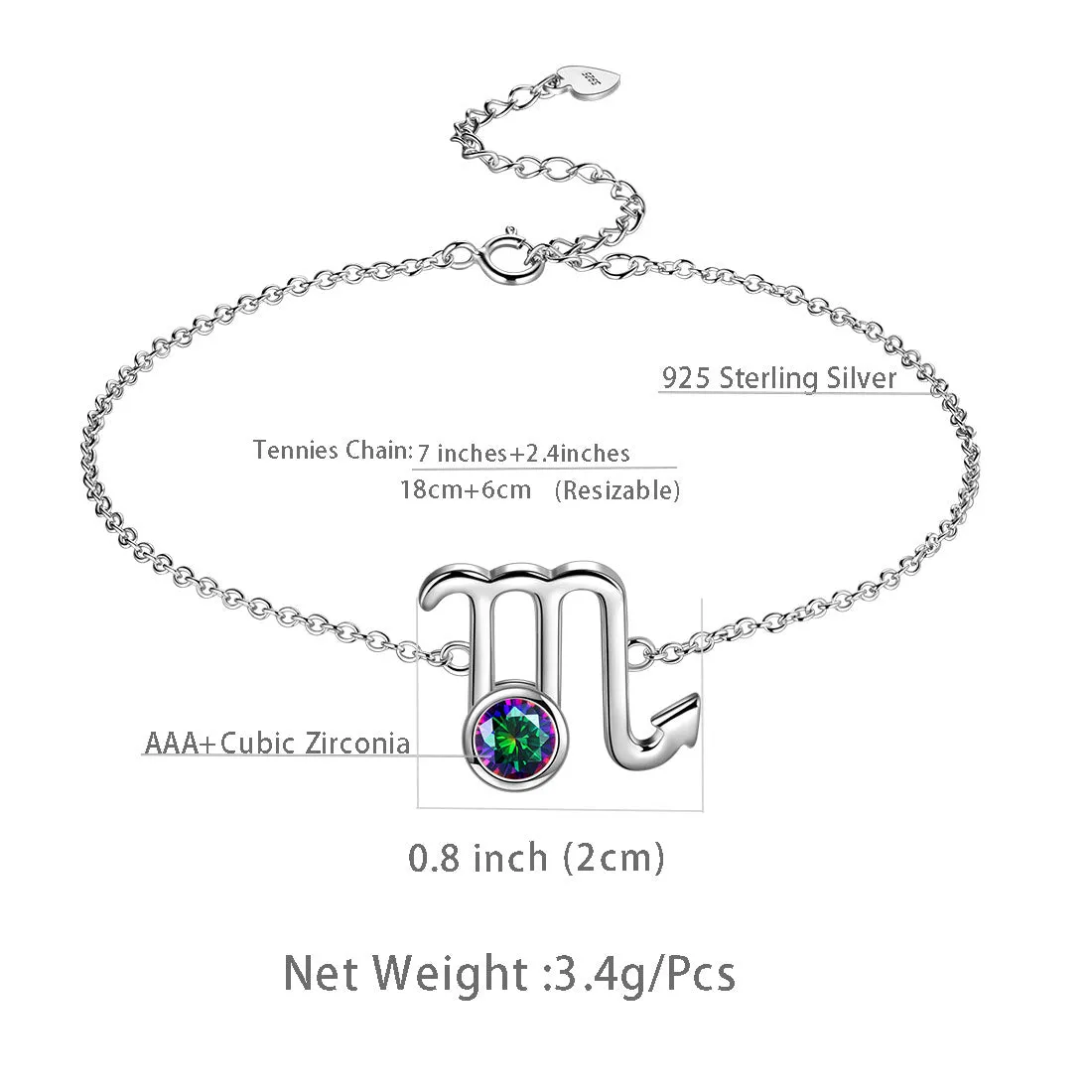Tokyo Mart Scorpio Bracelet Women Girls Jewelry Birthday Gift Mystic Topaz Sterling Silver