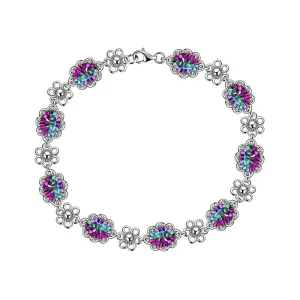 Tokyo Mart Women Vintage Tennis Bracelet Rainbow Mystic Topaz Jewelry Flower Oval Girls Gifts 925 Sterling Silver