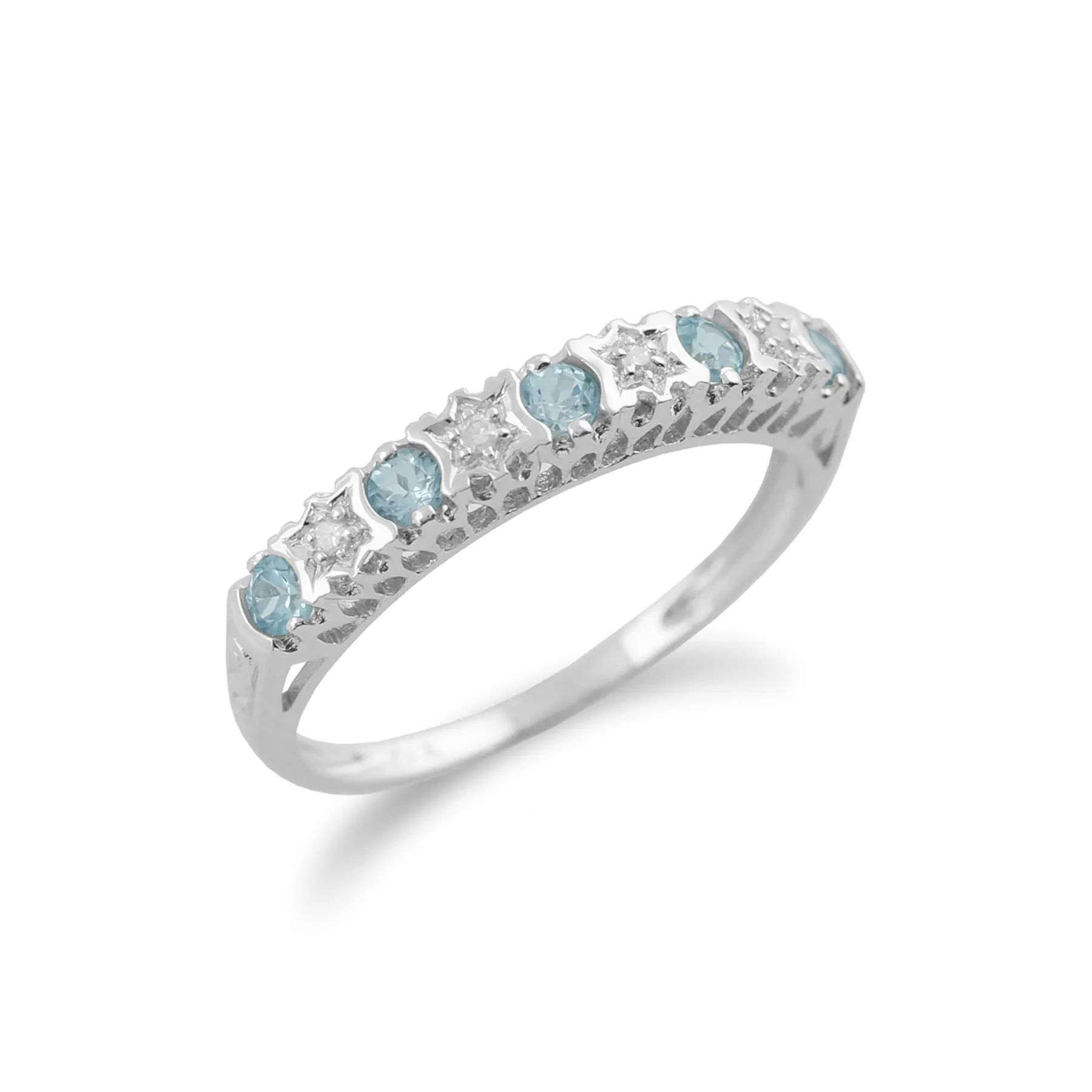Topas Ring, 9 Karat Weiss Gold 0.30ct ct Blue Topas & Diamant halber Ewigkeitsring