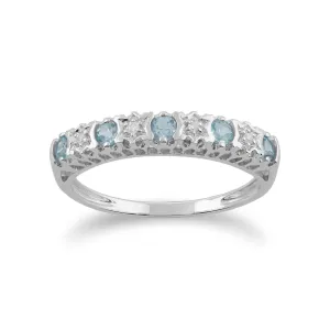 Topas Ring, 9 Karat Weiss Gold 0.30ct ct Blue Topas & Diamant halber Ewigkeitsring
