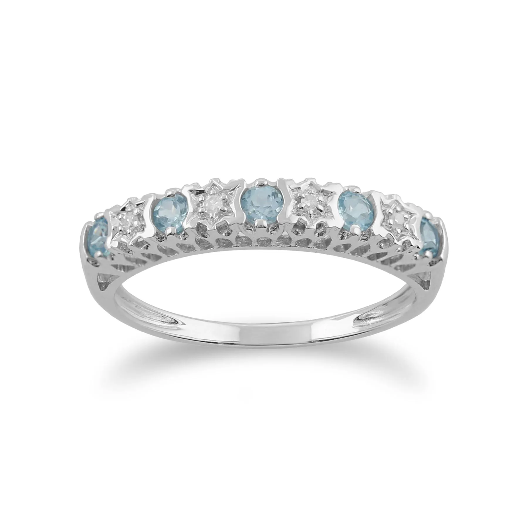 Topas Ring, 9 Karat Weiss Gold 0.30ct ct Blue Topas & Diamant halber Ewigkeitsring