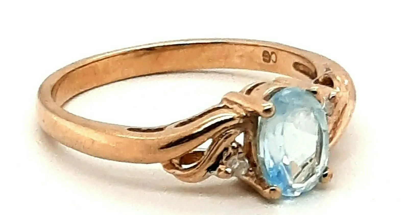 Topaz & Diamond 9ct Yellow Gold Ring Fine Engagement Jewellery Band Size M