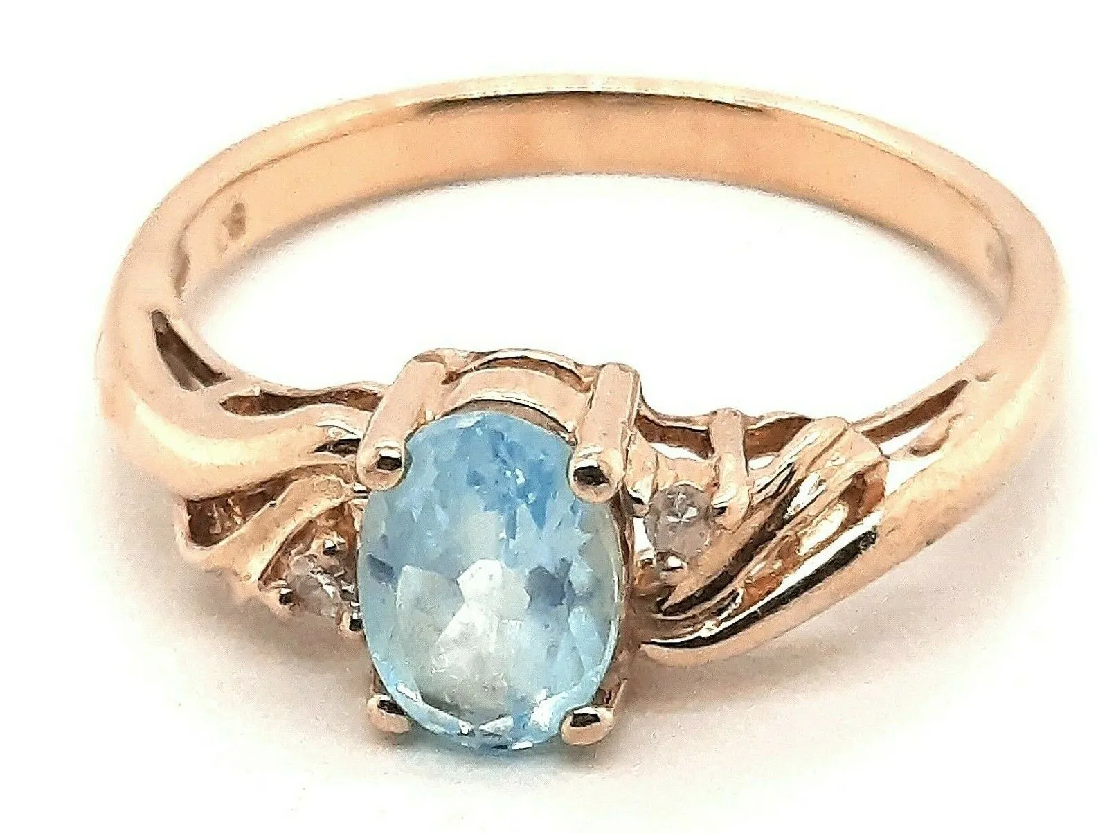 Topaz & Diamond 9ct Yellow Gold Ring Fine Engagement Jewellery Band Size M