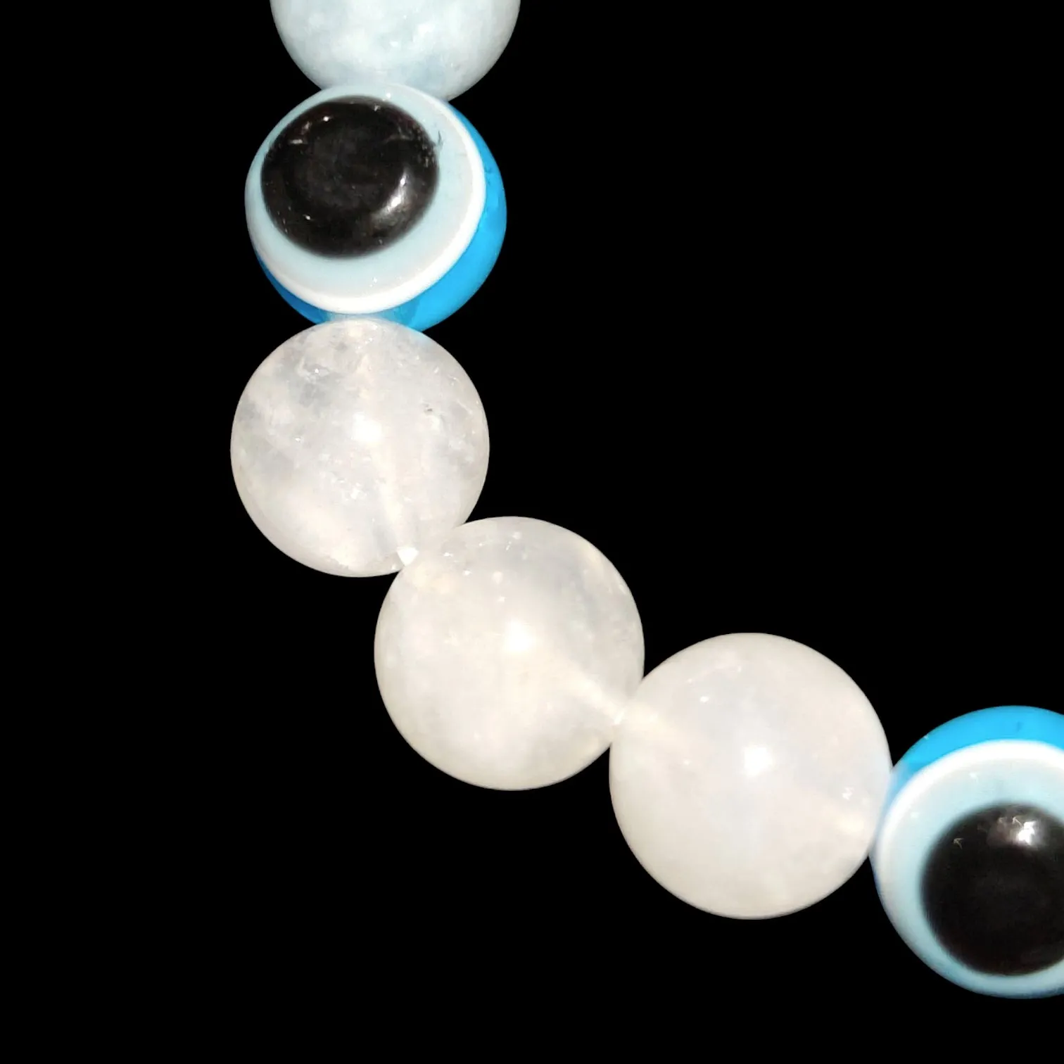Transparent Moonstone Bracelet with Evil Eye & Aquamarine 8mm Unisex