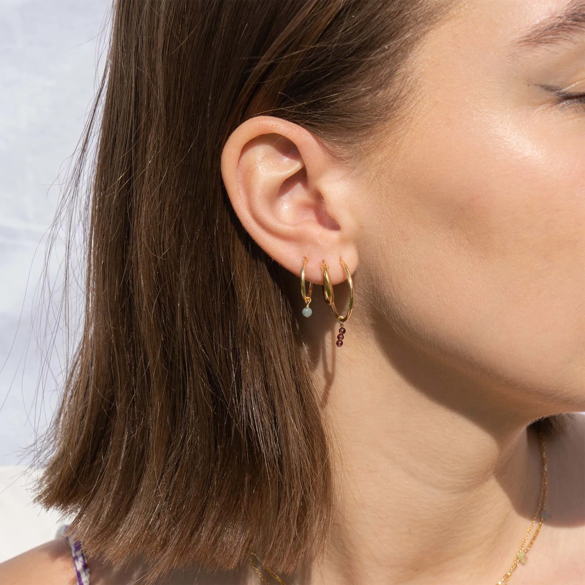 Triple Smooth Pebble charm earring gold filled