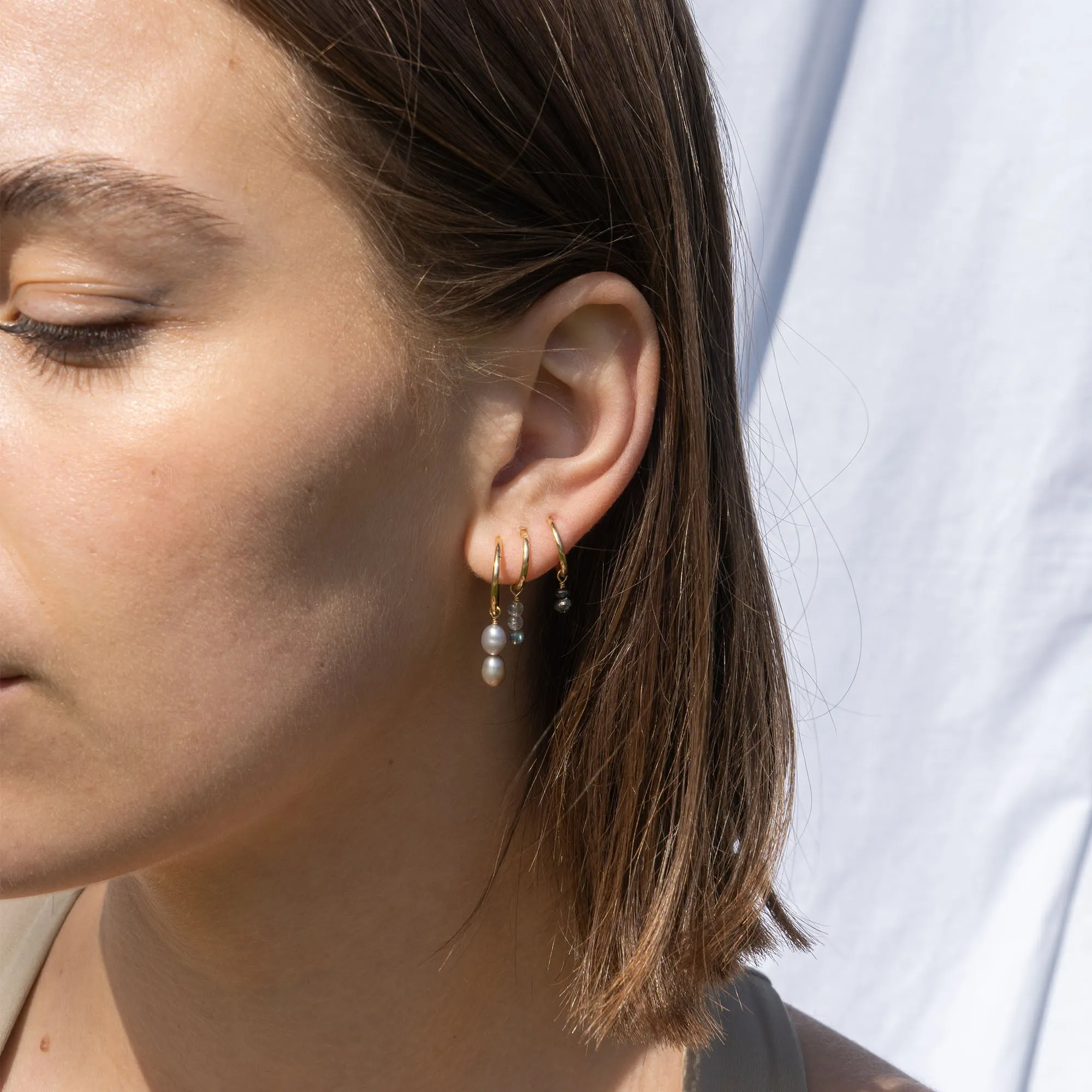 Triple Smooth Pebble charm earring gold filled