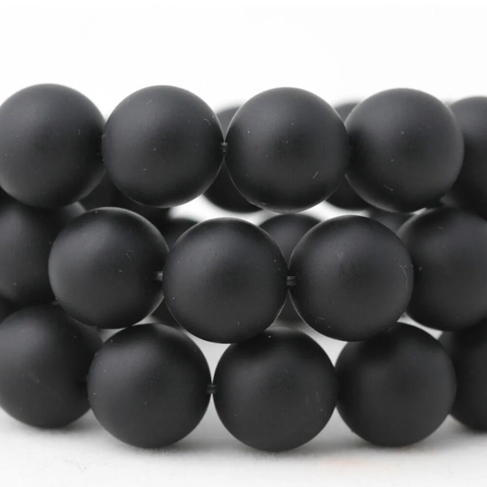 US 5 Strands Black Matte Onyx Bead Natural Frosted Gemstone Agate Round Necklace
