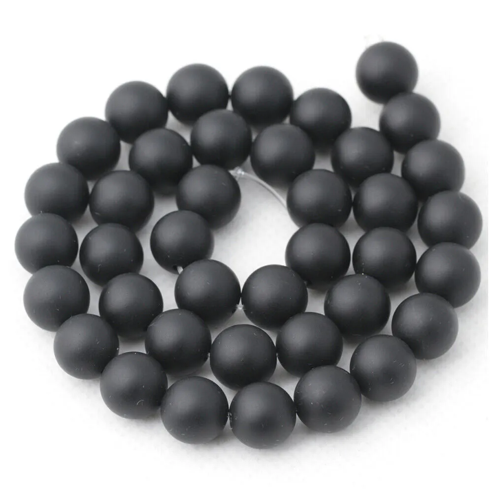US 5 Strands Black Matte Onyx Bead Natural Frosted Gemstone Agate Round Necklace