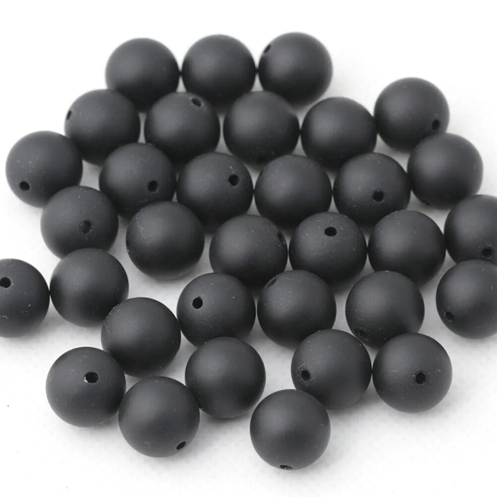 US 5 Strands Black Matte Onyx Bead Natural Frosted Gemstone Agate Round Necklace