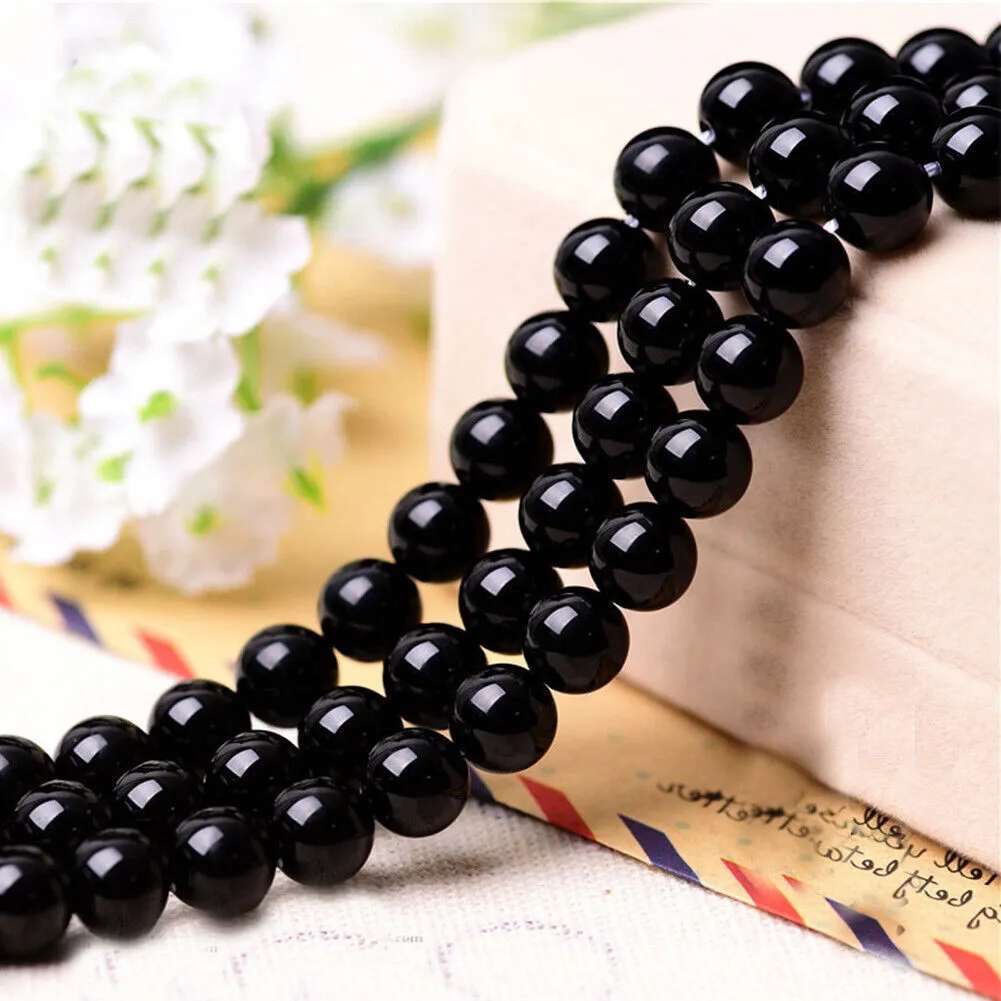US 5 Strands Black Matte Onyx Bead Natural Frosted Gemstone Agate Round Necklace