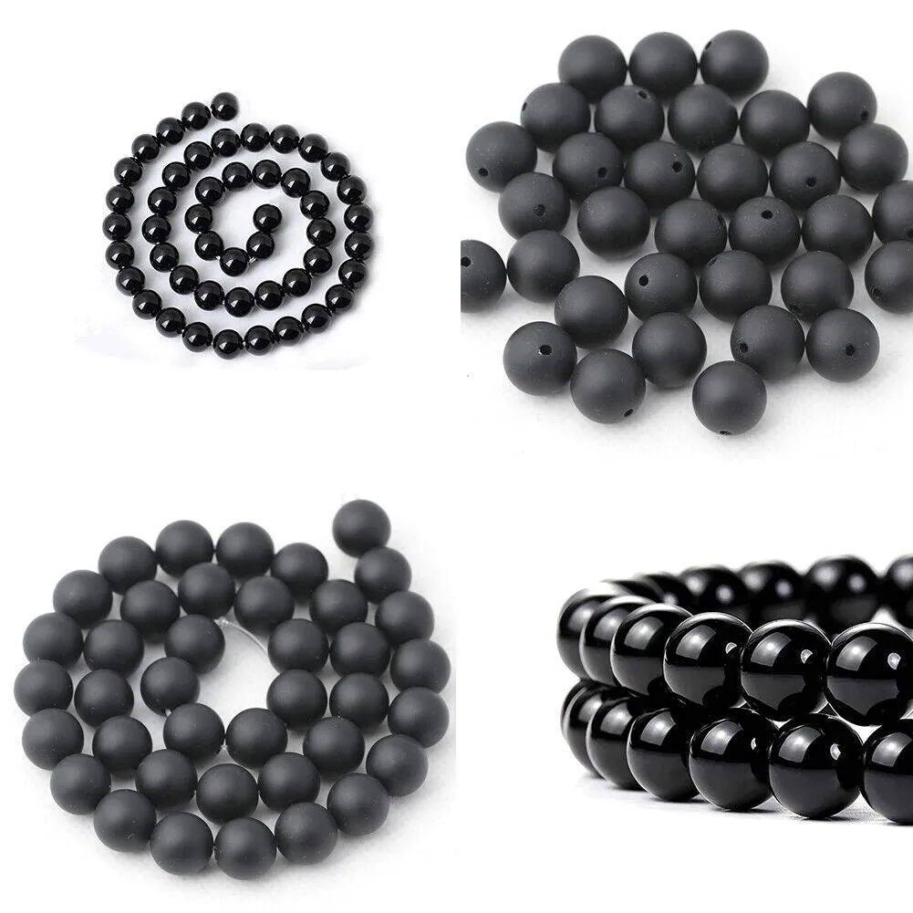 US 5 Strands Black Matte Onyx Bead Natural Frosted Gemstone Agate Round Necklace