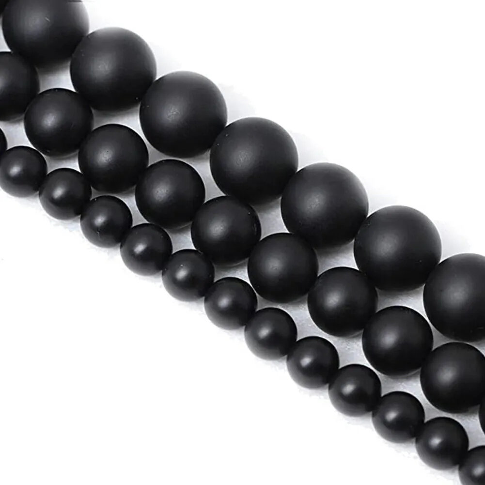 US 5 Strands Black Matte Onyx Bead Natural Frosted Gemstone Agate Round Necklace