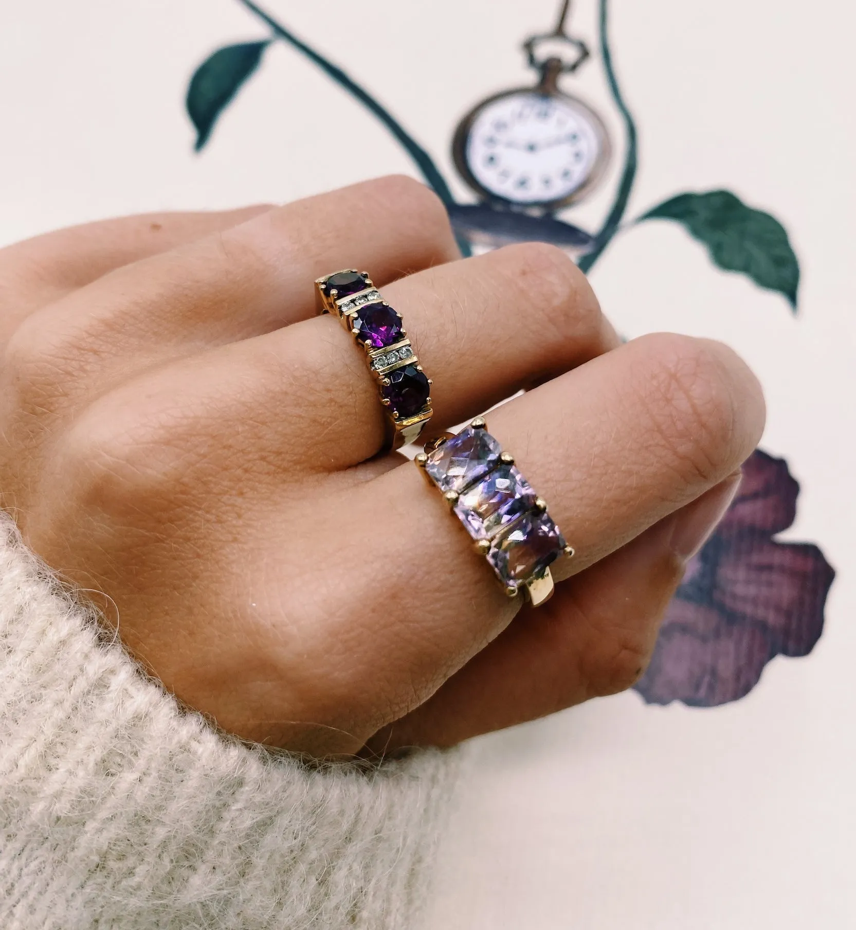 Vintage Almandine Garnet and Diamond Embrace Ring