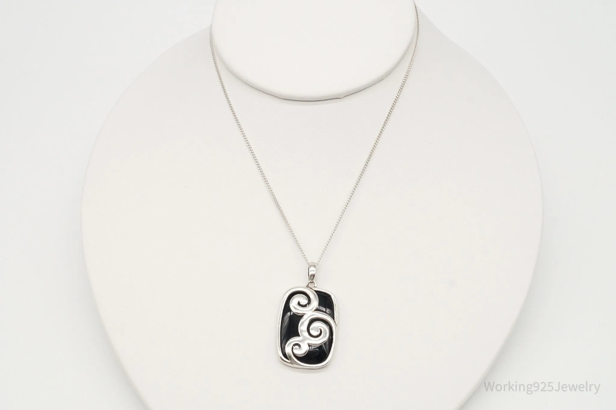 Vintage Black Onyx Swirls Sterling Silver Necklace
