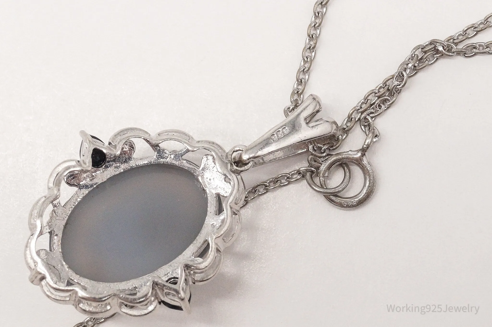 Vintage Druzy Quartz Black Onyx Sterling Silver Chain Necklace 16"