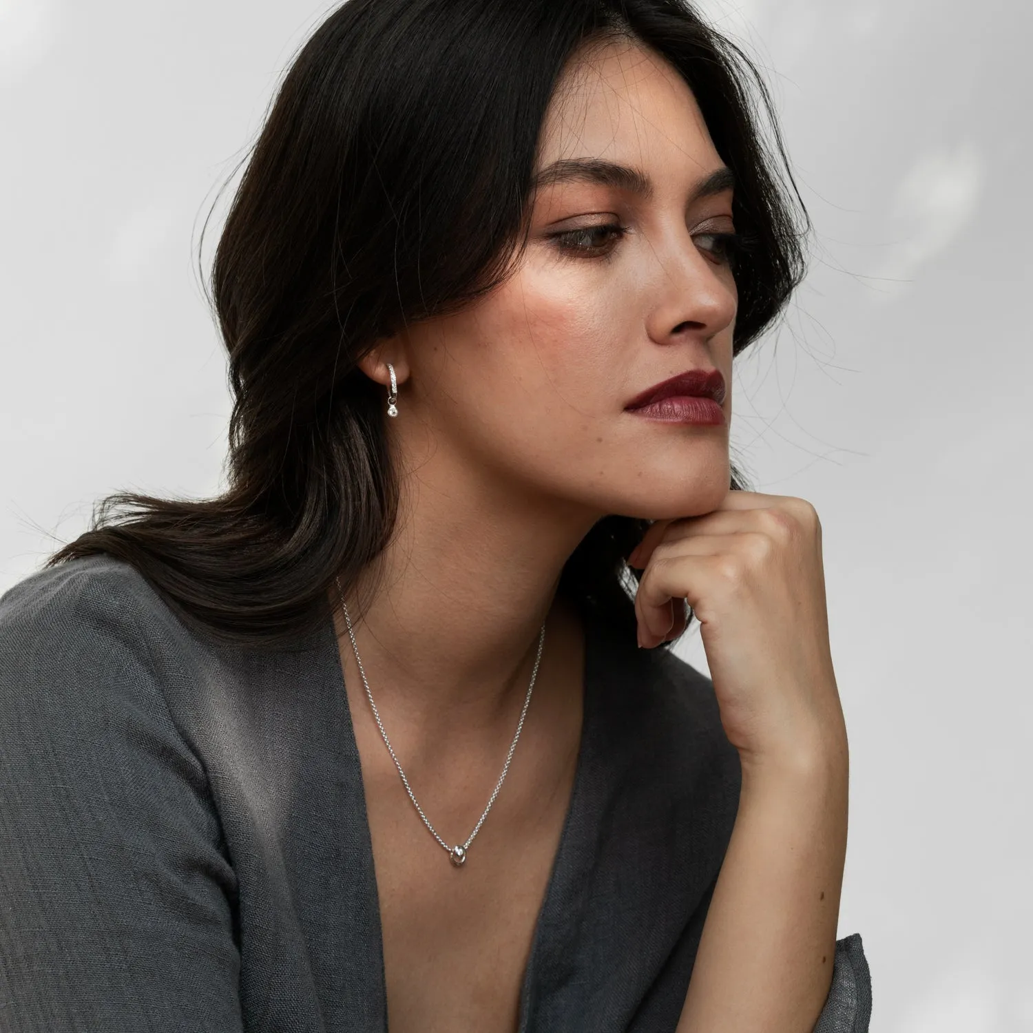 White Sapphire Dewdrop Charm Hoops