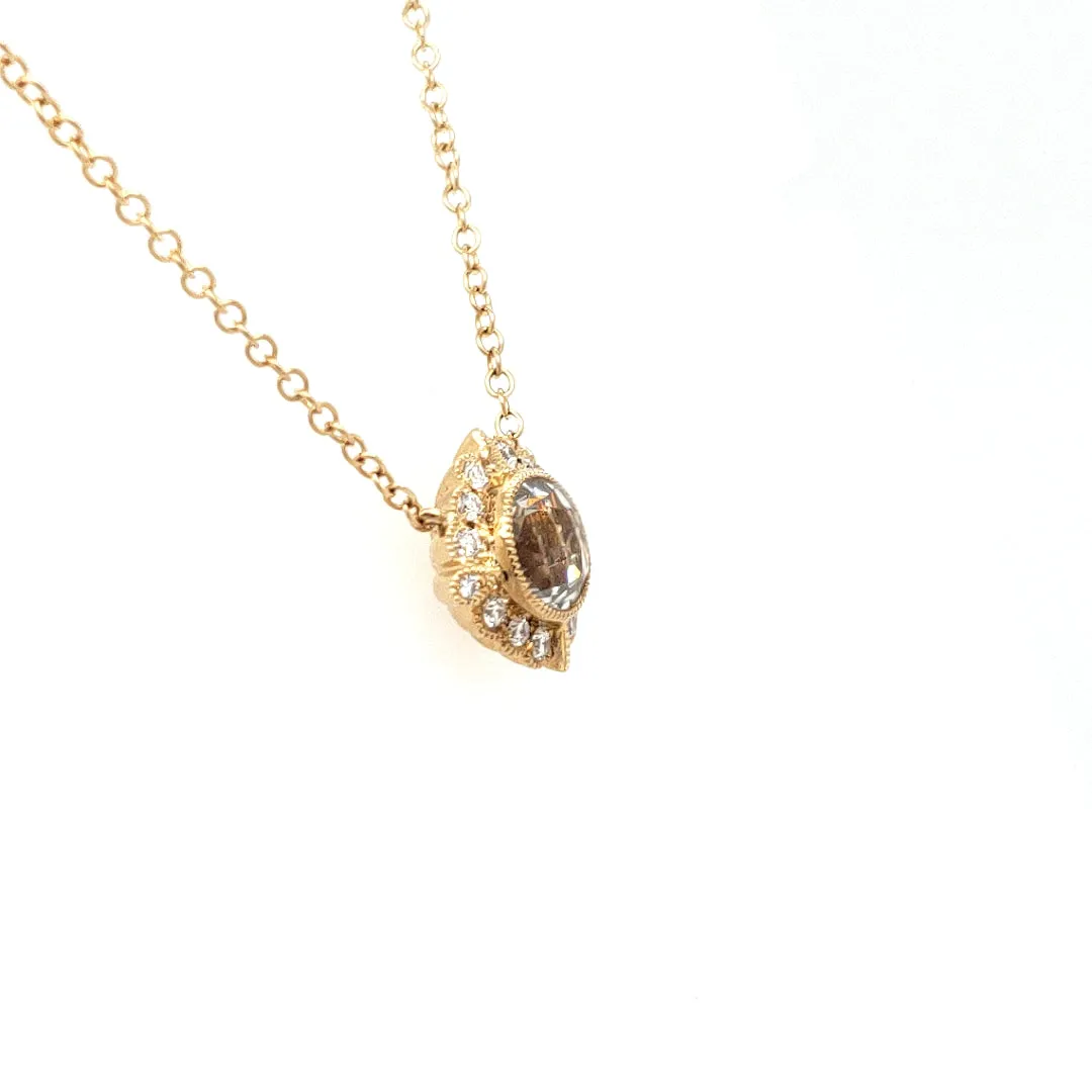 YG White Topaz & Diamond Pendant