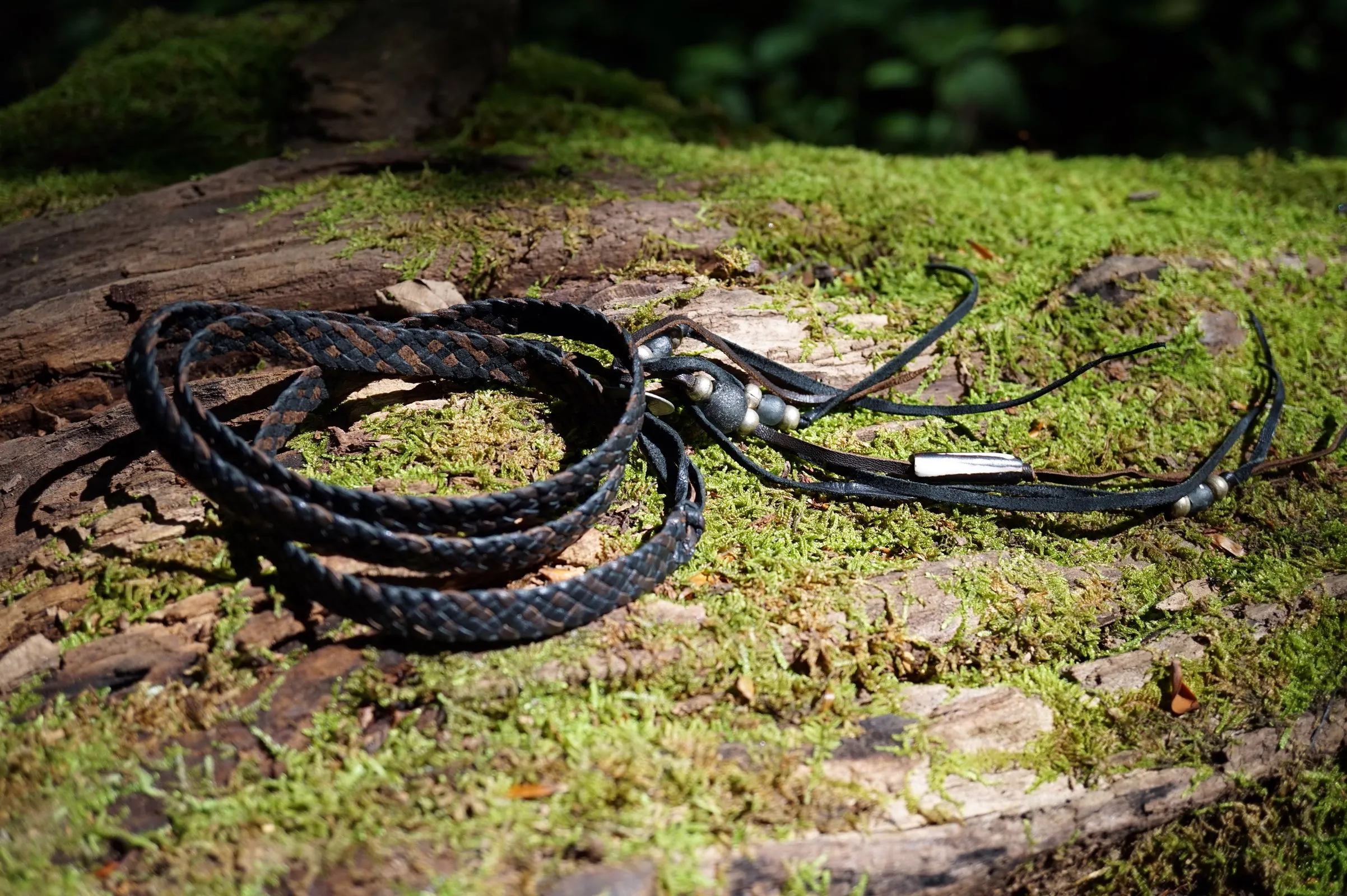 Zuna Braided Leather Wrap Bracelet, African Breads & Coin- SS1131